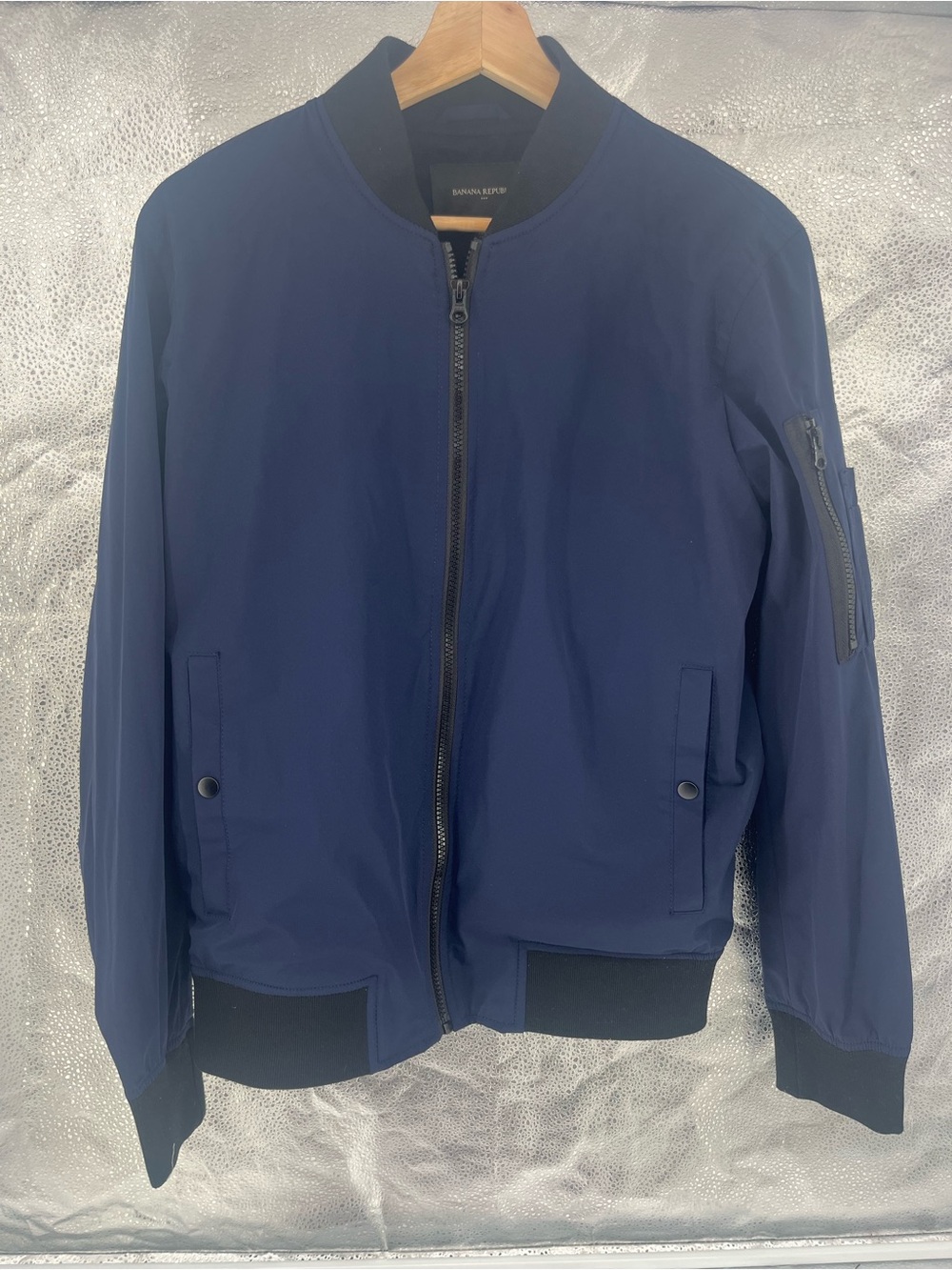 Banana Republic Men's Tech Motion Bomber Jacket Navy Blue 90’s Style Utility S
